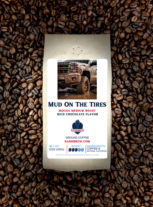 Mud On The Tires - MochaIntroducing "Mud On The Tires - Mocha," where the bold richness of chocolate meets the soulful twang of a Nashville country music theme. This coffee blend is a harmoFlavored CoffeeNashbrew CoffeeTires - Mocha